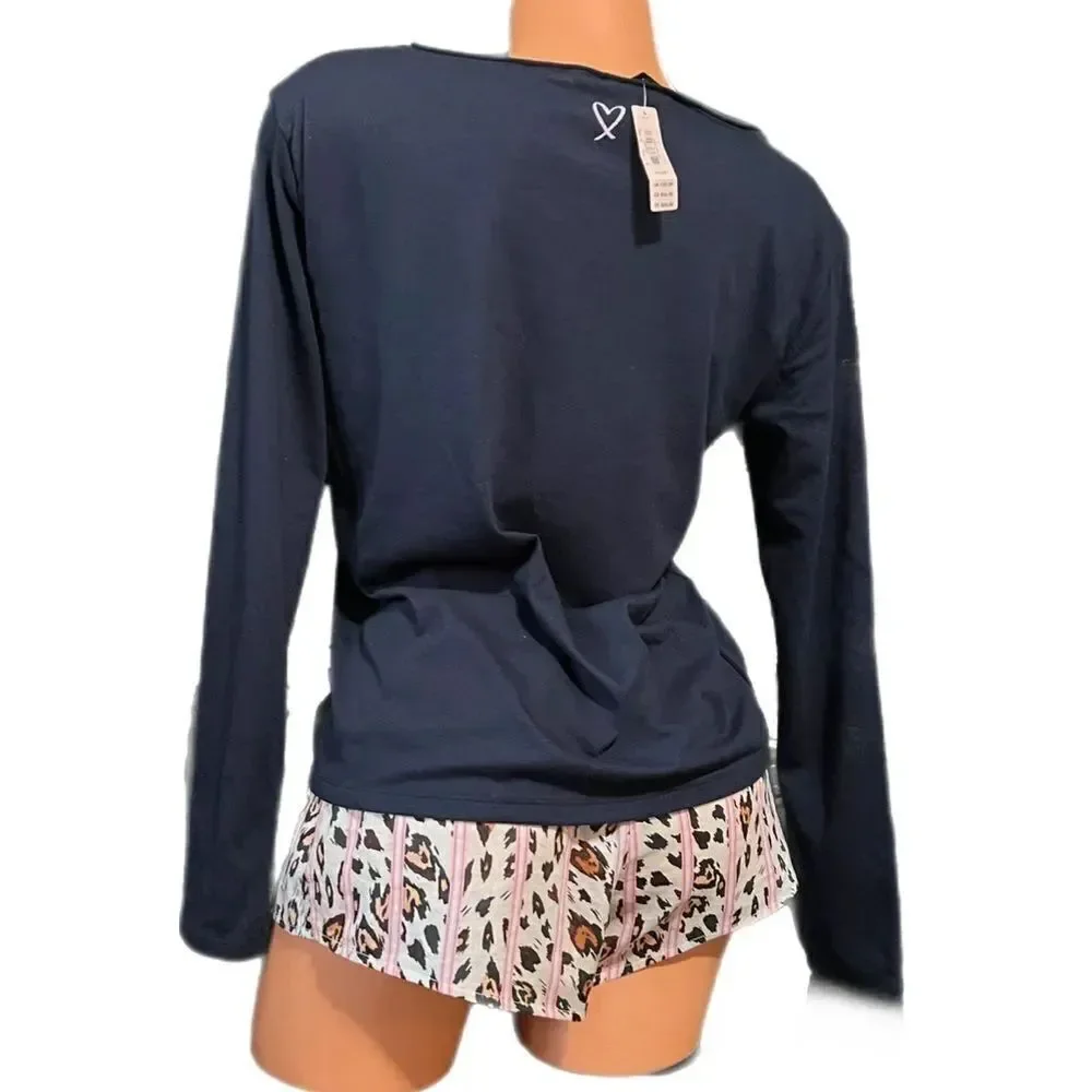 Victorias Secret Soft Cotton long sleeve top and drawstring shorts pajama Set Xs